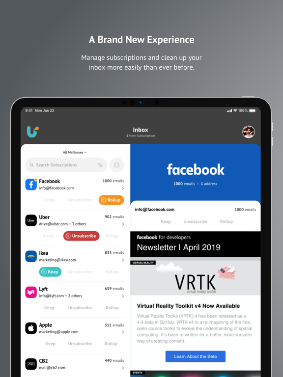 Unroll.Me - Email Cleanup iPad screenshot 1 - Productivity app