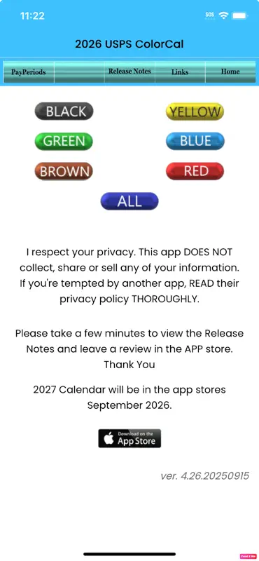 2026 USPS ColorCal Calendar screenshot 1 of 3