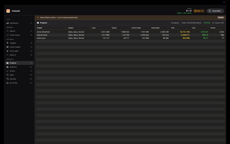 Costwell: AI Cost & Burn Rate screenshot