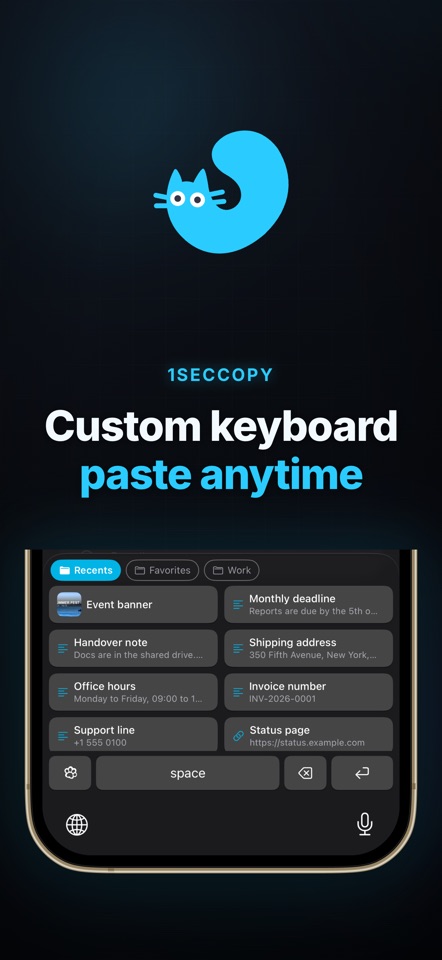 1SecCopy: Clipboard & Keyboard screenshot 1