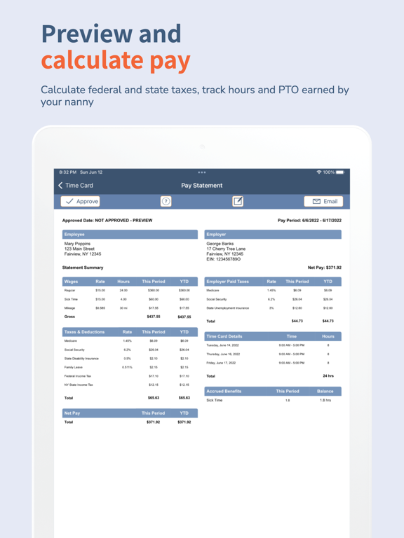 Nanny Paycheck Calculator iPad screenshot 2 - Finance app