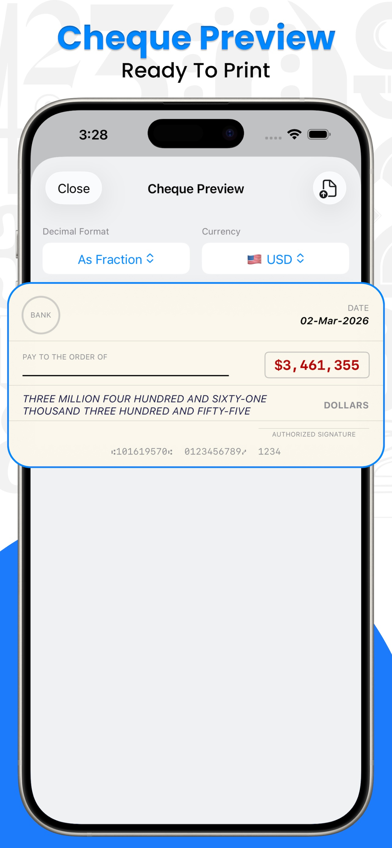 Number to Words : Cash & Check