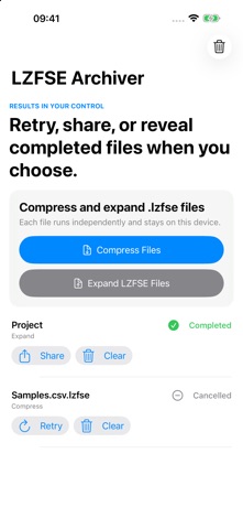 LZFSE Archiver iPhone screenshot