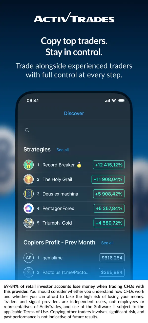 Screenshot #1 pour ActivTrades copytrading