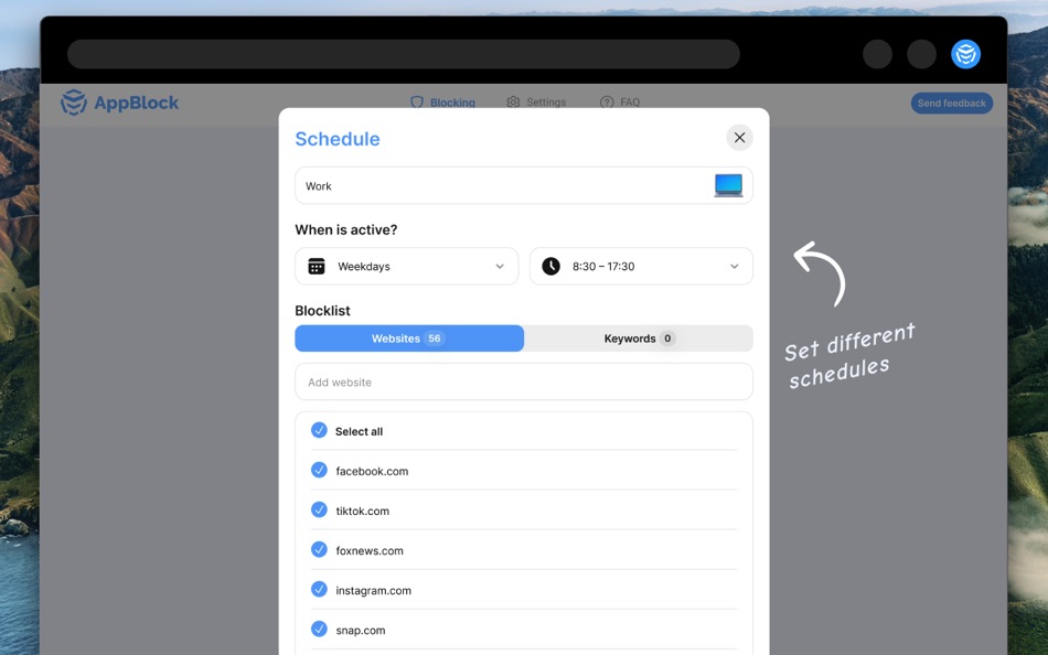 #7. AppBlock - Block Websites (macOS) Podle: MobileSoft s.r.o.