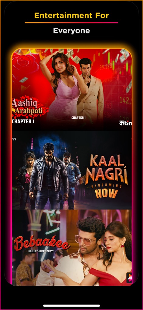 ALTT – Webseries & Movies - The platform showcases a wide range of content across various genres, featuring compelling poster art and diverse narratives like 'Kaal Nagari' and 'Bebaakee'.