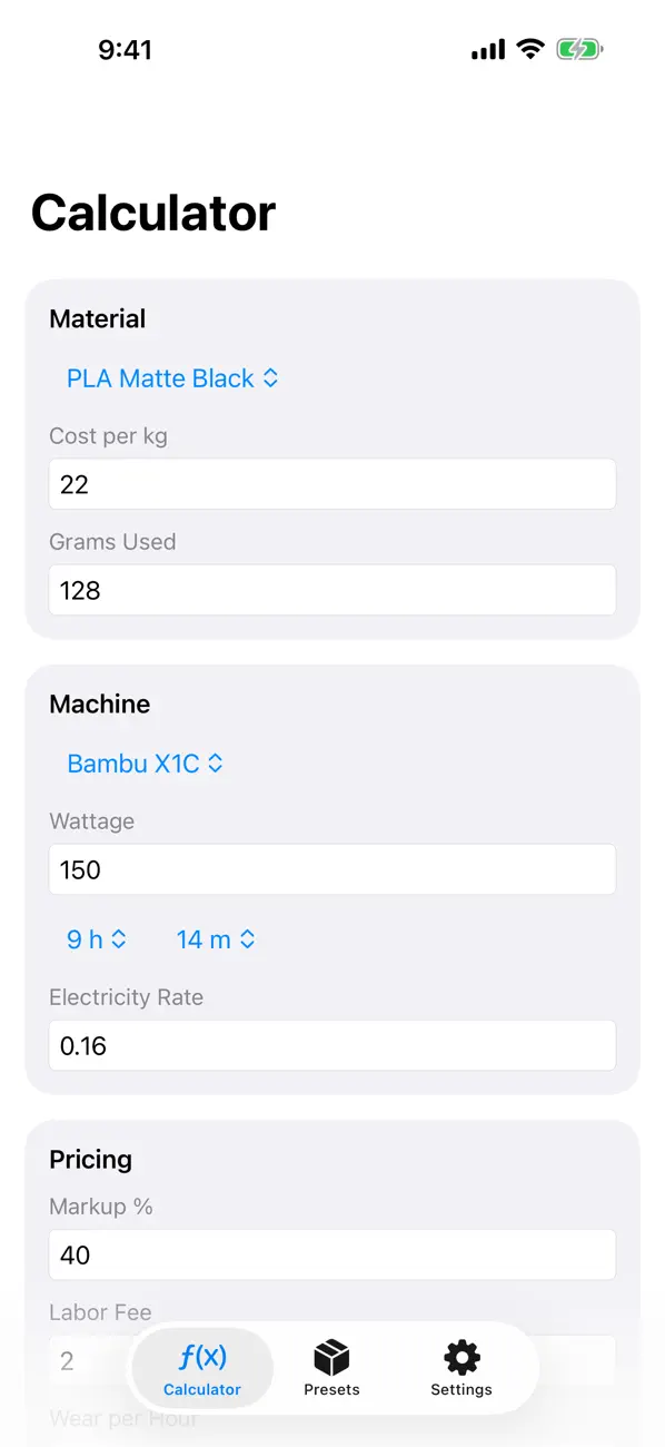 Screenshot #1 pour Sundee 3D Print Cost