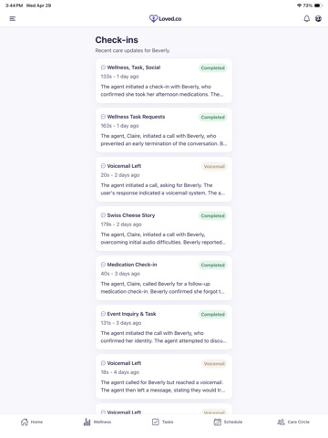 Loved: Senior Care Check-Ins iPad screenshot