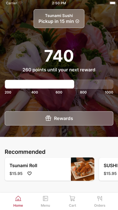 Tsunami Sushi Fair Lakes iPhone screenshot 1 - Food & Drink app