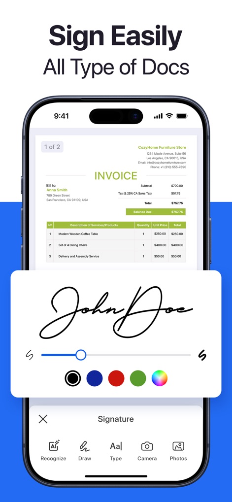 Forma: PDF Document Editor - このアプリでは、ユーザーは指やスタイラスで直接署名を作成・保存できるため、契約書や請求書などの文書に迅速に電子署名できます。