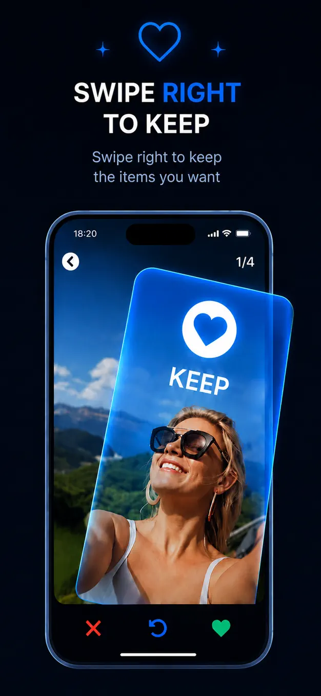 Swipe right to keep a photo in Clean Cut
