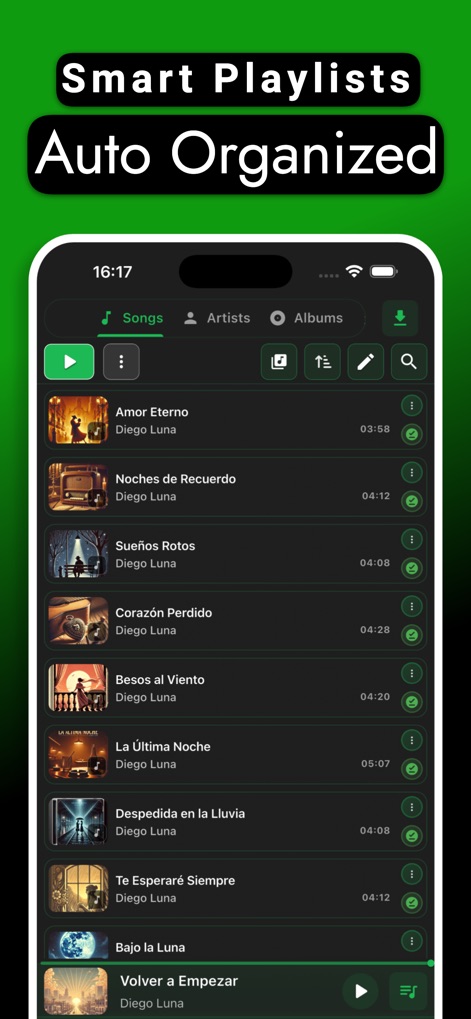 Offline Music Player - Muzika - The app offers an organized library structure by song, artist, and album, complemented by smart playlists for efficient music management.