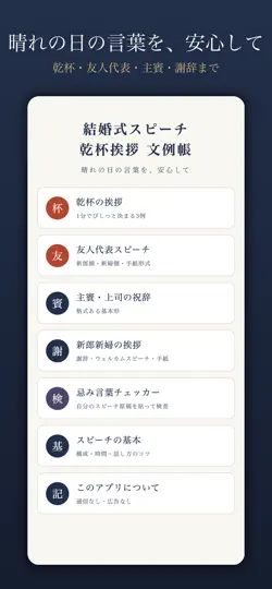 Captura de pantalla de 結婚式スピーチ・乾杯挨拶 文例帳 en iPhone 1
