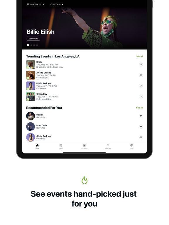 viagogo Tickets iPad screenshot 1 - Entertainment app
