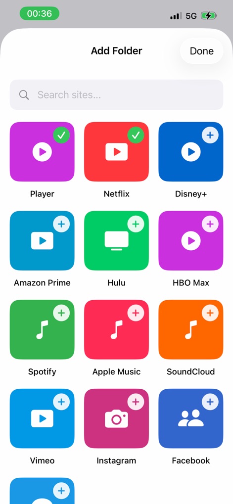 MadPlay Pro - The 'Add Folder' screen empowers users to personalize their home view with selectable app icons and custom folder creation, optimizing quick access.