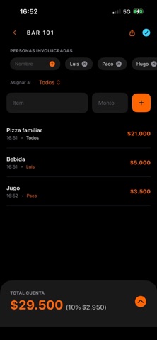 Dividir la cuenta iPhone screenshot
