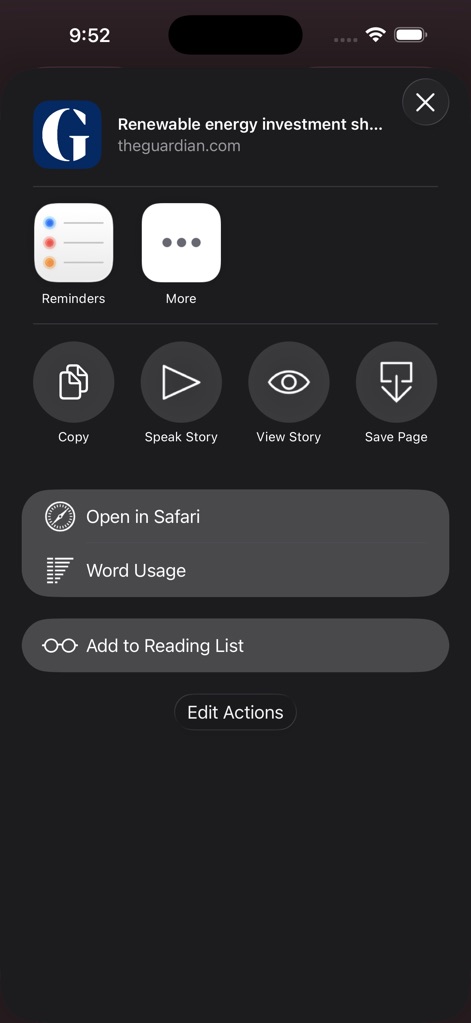 Speak News - RSS news reader - speak-news-share-sheet-actions