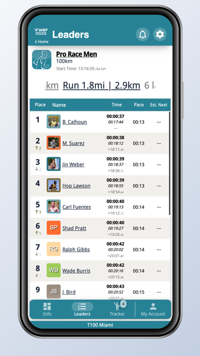 T100 Athlete Tracker Screenshot