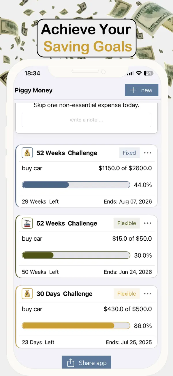 Screenshot #2 pour Money goal tracker - piggy