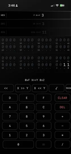 Screenshot von BinaryHexCalc auf dem iPhone 3