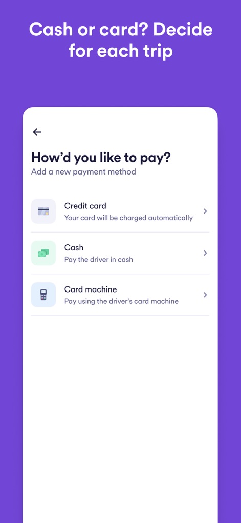 Cabify - Pagamento Flexível, Múltiplas Escolhas
