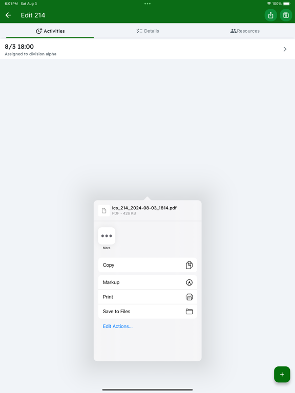 ICS-214 iPad screenshot 3 - Productivity app