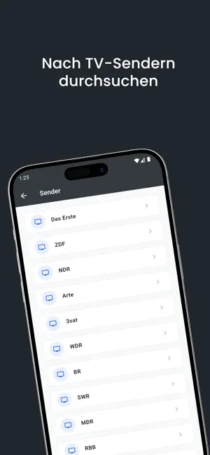Vavideo App Screenshot – Sender Übersicht und Kategorien