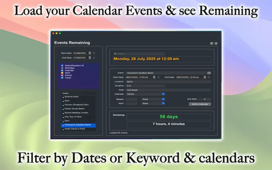 Capture d'écran de Events Remaining sur iPhone 7