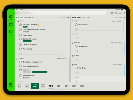 Finalist Daily Planner iPad screenshot 2 - Productivity app