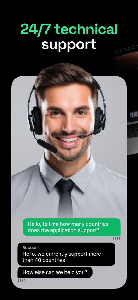 VPN Satoshi: Turbo Express Vpn - The app offers accessible technical support, as evidenced by the chat interface showing a direct conversation with a knowledgeable support agent regarding queries about country coverage.