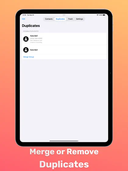 Duplicate Contacts Cleaner + on iPad, screenshot 2