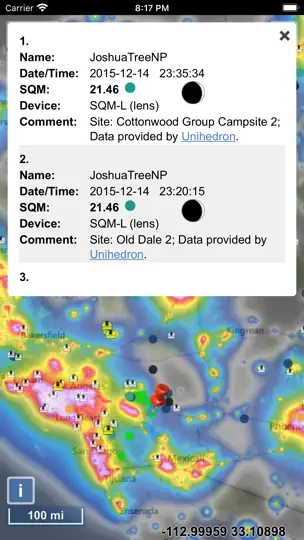 Captura de pantalla de Light Pollution Map en iPhone 4