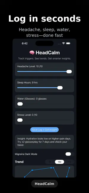 HeadCalm: Migraine & head log screenshot 2
