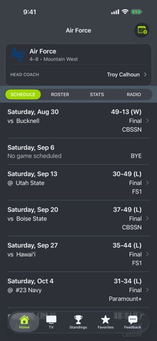 Air Force Football Schedules app screenshot