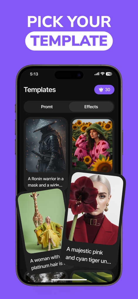 Pictory - AI Video Generator - Questo strumento offre una vasta selezione di template predefiniti, permettendo agli utenti di navigare tra diverse opzioni visive e di filtrare i risultati tra le sezioni "Prompt" ed "Effects" per un'esperienza personalizzata.