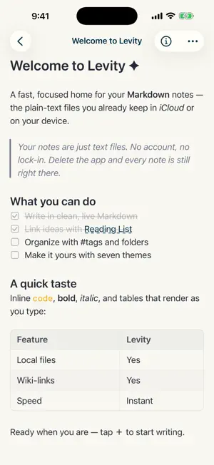 Levity Markdown Notes screenshot 1