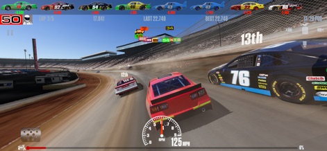Stock Car Racing - Observe the dynamic physics of dirt track racing, as cars slide through turns amidst realistic dust clouds, showcasing the varied car models available in the app.