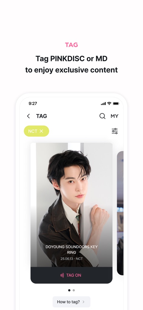 SMTOWN | OFFICIAL - Engage with exclusive content by utilizing the innovative 'TAG' feature, revealing special items such as the 'DOYOUNG SOUNDOORS KEY RING'.