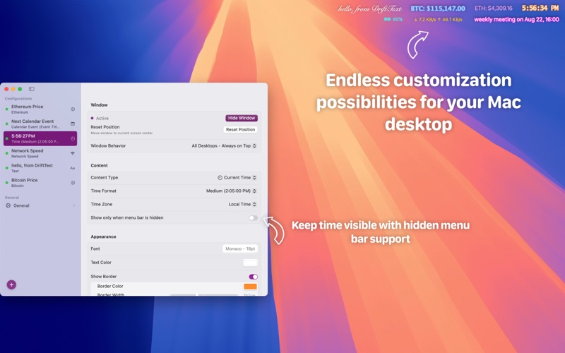 DriftText: Custom Desktop Text app screenshot