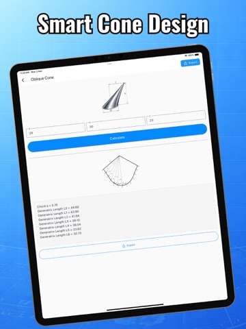 Flat Pattern Cone Calculator iPad screenshot
