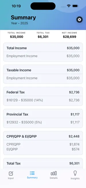 Canada Income Tax Estimator screenshot 1