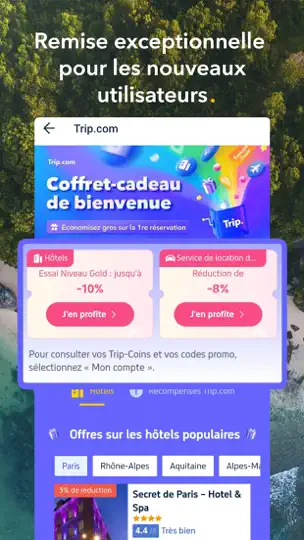 Capture d'écran de Trip.com: Vol, Hôtels, Train sur iPhone 8