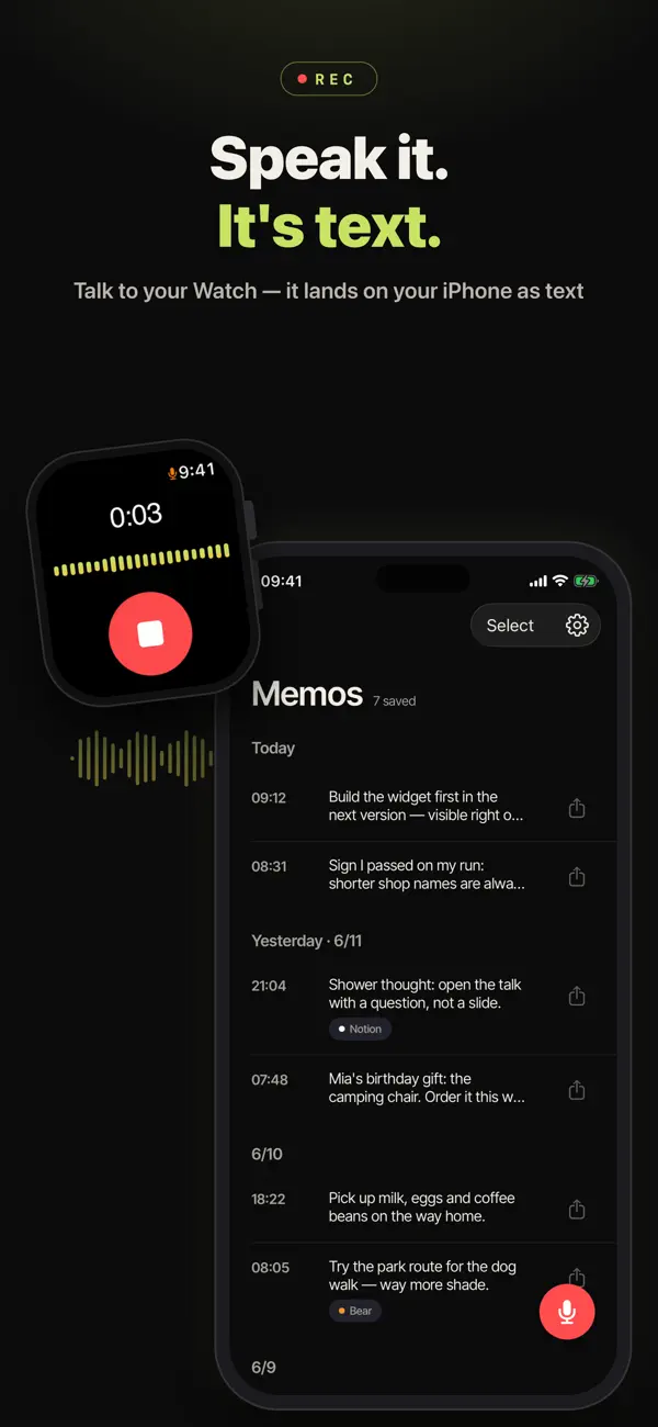 Screenshot #1 pour Talk Memo: Watch Voice Notes