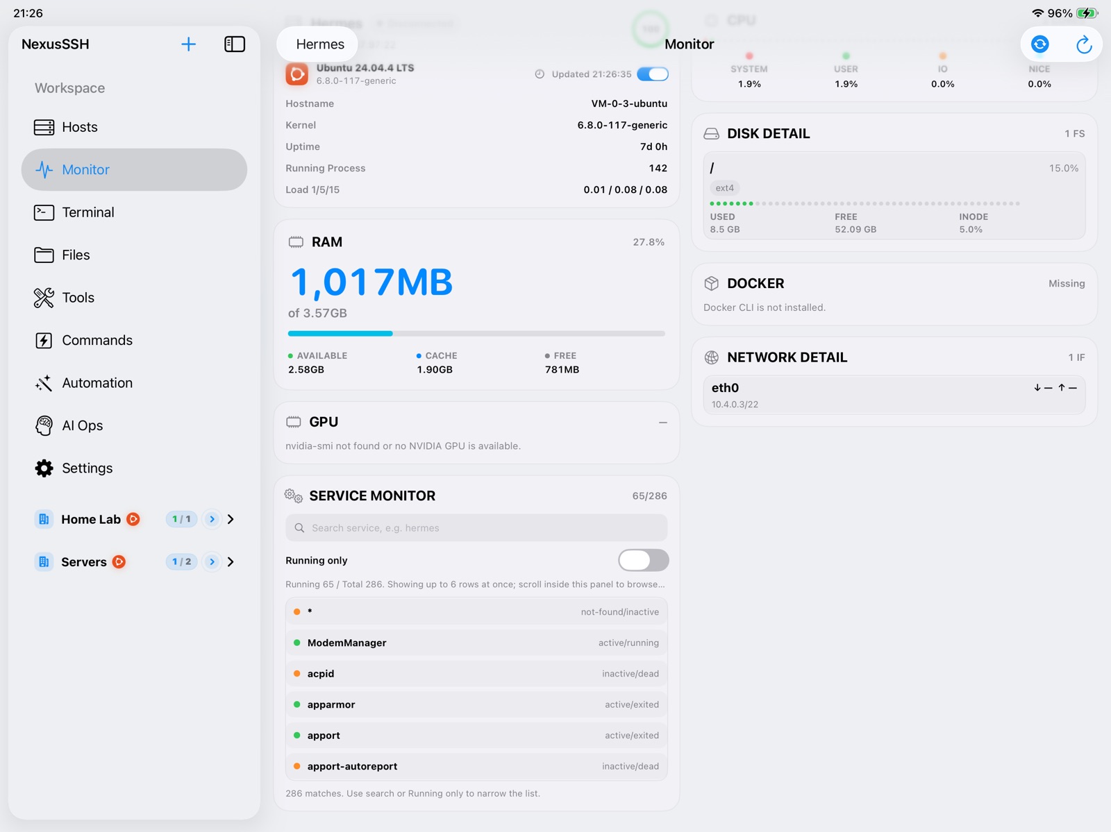 NexusSSH ipad screenshot 1