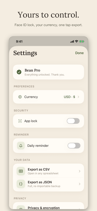 Bean: Private Expense Tracker Screenshot 5 of 5