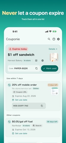 Coupon Reminder: Couponie iPhone screenshot
