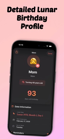 Lunar Birthday Reminder iPhone screenshot