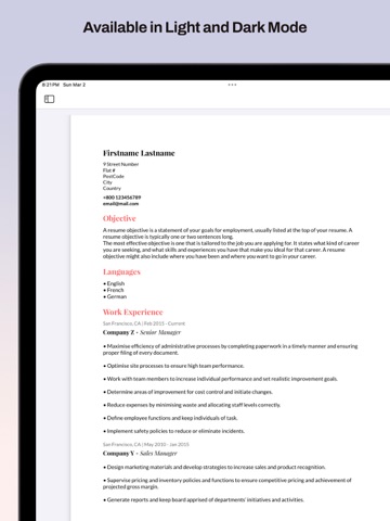 Professional Resume Builder iPad screenshot