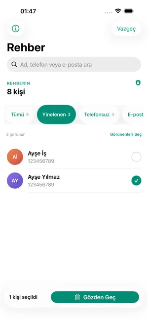 Arın: Toplu Rehber Temizleme screenshot 3