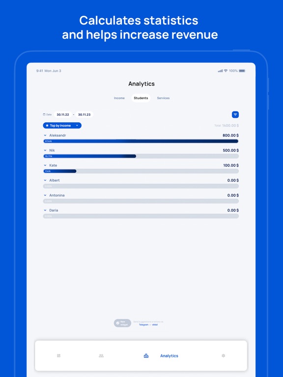 Tutor Pro calendar for teacher